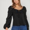 SHEIN Bishop Sleeve Knot Front Top