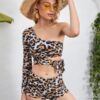 SHEIN Leopard Tie Waist Shorts Bikini Swimsuit