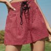 SHEIN Plaid Lace-up Front Shorts