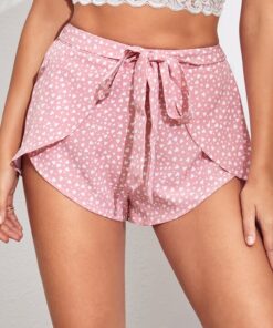 SHEIN Confetti Heart Tie Front Wrap Shorts