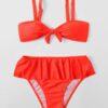 SHEIN Neon Orange Knot Front Bikini Swimsuit