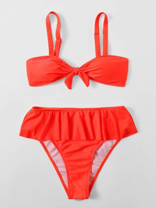 SHEIN Neon Orange Knot Front Bikini Swimsuit