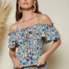 SHEIN Cold Shoulder Ruffle Trim Ditsy Floral Top