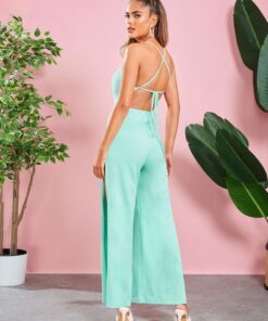 SHEIN Lace Up Backless High Split Cami Jumpsuit Without Chain