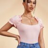 SHEIN Scoop Neck Puff Sleeve Bodysuit