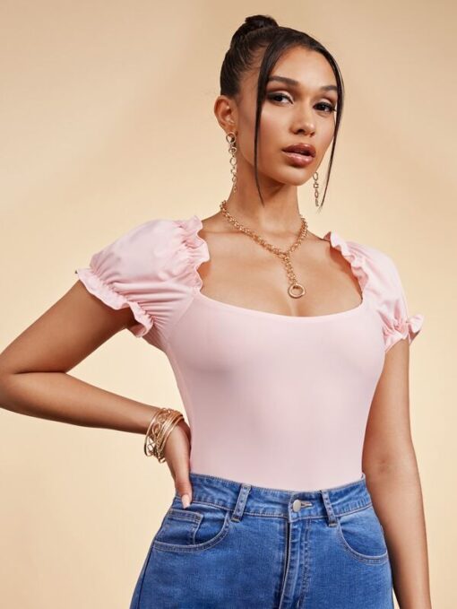 SHEIN Scoop Neck Puff Sleeve Bodysuit