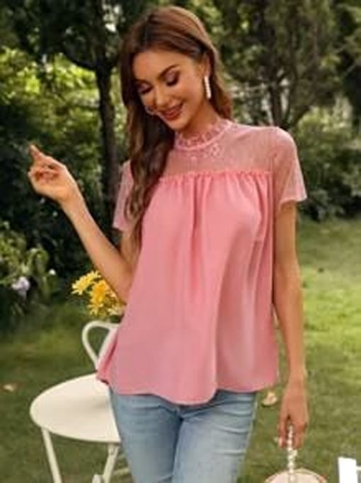 Solid Mock Neck Yoke Blouse