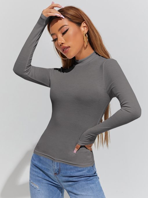 SHEIN PETITE Mock Neck Form Fitted Tee
