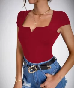 SHEIN Tall Solid Notched Neck Tee