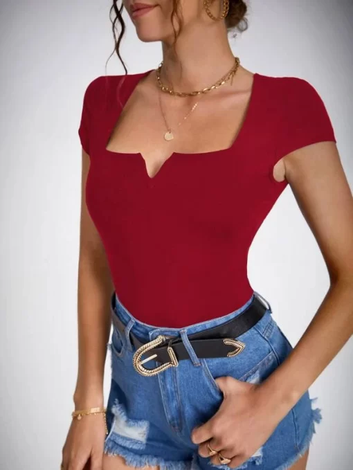 SHEIN Tall Solid Notched Neck Tee