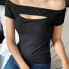 SHEIN DAZY Off Shoulder Cut Out Ribbed Knit Tee