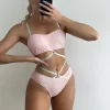 SHEIN Sparkly Glitter Tape Lace Up Bikini Swimsuit