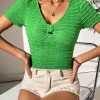 SHEIN Textured Cut Out Crop Tee