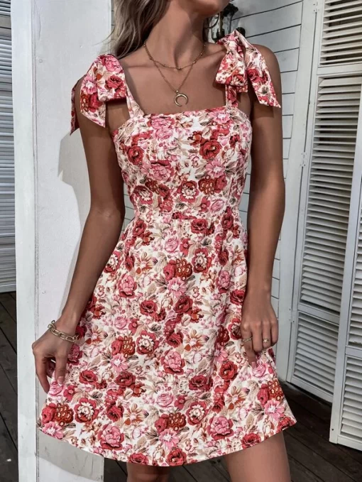 SHEIN Allover Floral Print Tie Shoulder Cami Dress