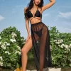 SHEIN O-ring Cut Out Halter One Piece Swimsuit & Sheer Mesh Beach Skirt