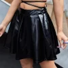 SHEIN Crisscross Tie Back PU Leather Skirt