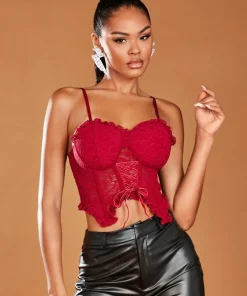 SHEIN BAE Lace Up Front Asymmetrical Hem Lace Cami Top