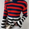 SHEIN Striped Pattern Cut Out Drop Shoulder Sweater