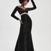 SHEIN X Dayra Couture Off Shoulder Contrast Mesh Ruched Split Thigh Velvet Dress