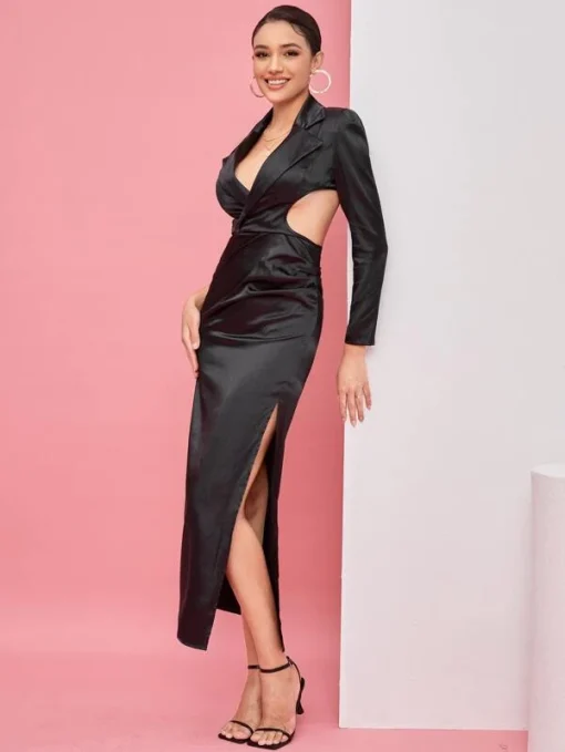 SHEIN X ILIÈS NAAK Wrap Cutout Split Thigh Satin Dress