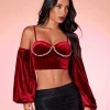 SHEIN BAE Cold Shoulder Rhinestone Detail Velvet Top