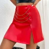 SHEIN Chain Detail Split Hem PU Skirt