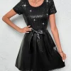 SHEIN Contrast Sequin Belted Dress