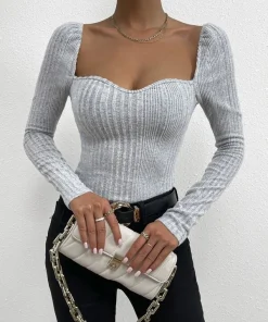 SHEIN Sweetheart Neck Ribbed Knit Tee