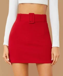 SHEIN Unity Buckle Belted Solid Skirt