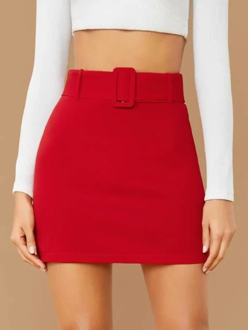 SHEIN Unity Buckle Belted Solid Skirt
