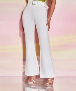 SHEIN BAE Solid Flare Leg Belted Pants