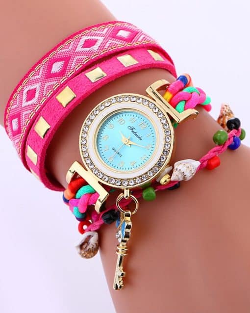 CHICME 1pc Tribal Studded Beaded Stackable Bangle Quartz Watch