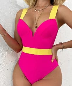 CHICME Colorblock Plunge One-Piece Swimsuit