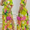 CHICME Floral Print O-Ring Twisted Cutout Split Thigh Maxi Dress