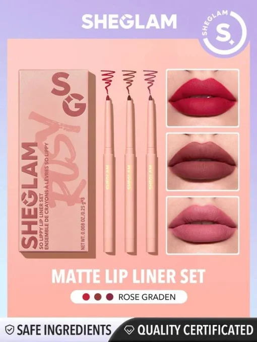 SHEGLAM So Lippy Lip Liner Set-Rose Graden 3 Pcs Set Soft Matte Brown Lip Liner Pencil High Pigment Easy To Use Silky Smooth Contour Tint Lip Makeup