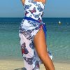 SHEIN Swim Oasis Women's One-Shoulder Butterfly Printed Swimsuit With Cover-Up Skirt,