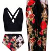 Swim Oasis Floral Printed Sexy Bikini Set With Cover Up Shirt & Skirt, 3pcs