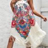 SHEIN VCAY Women's Fashionable Printed Fringe Hem Cami Dress For Vacation