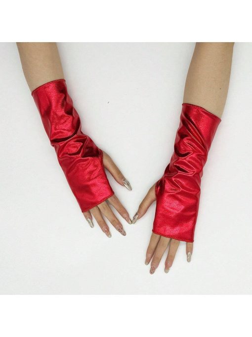 1pair Sexy Coated Leather Reflective Tight Binding Special Gloves, Suitable For Stage Performance, Evening Party, Banquet Dressing Up, Couple Play, Etc. Halloween