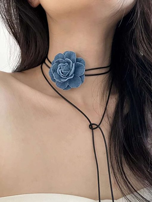 SHEIN 1pc Vacation Style Denim Flower Shaped Necklace