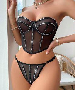 SHEIN Rhinestone Studded Underwire Lingerie Set