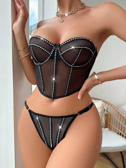 SHEIN Rhinestone Studded Underwire Lingerie Set