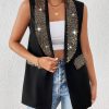 SHEIN Frenchy Women's Glitter Patchwork Cape Collar Sleeveless Blazer Jacket