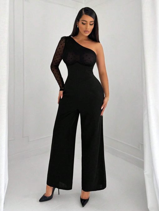 SHEIN SXY Elegant And Sexy Mesh Splice Women's Jumpsuit