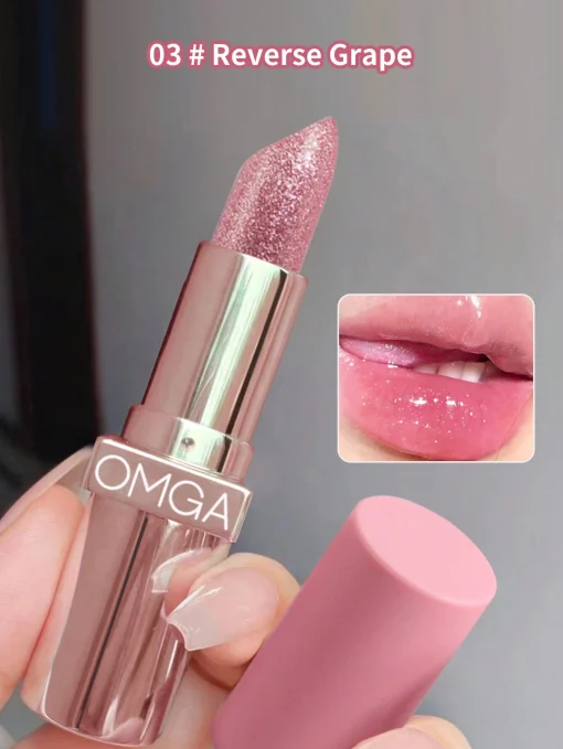 SHEIN OMGA Single Moisturizing Long-Lasting Non-Stick Cup Color-Changing Lipstick With Fine Glitter Lip Care Anti-Chapping Moisturizing Lip Plumper Temperature-Sensitive Lip Balm