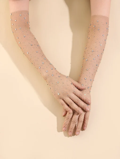 SHEIN Rhinestone Decor Fishnet Gloves