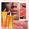 SHEIN Fruit Flavor Warm Change Lip Balm Moisturizing Water Shine Three Fruit Flavors (Grapes, Green Apple,Grapefruit) GX1170-1