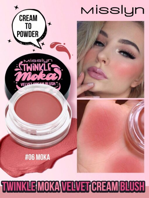 SHEIN Misslyn Twinkle Moka Plush Cream Blush, Cream To Powder, Creamy Texture, Long Wearing, Available In 6 Shades, Lightweight & Buildable Color