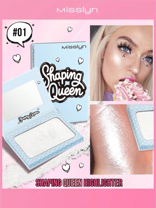 SHEIN Misslyn Shaping Queen Highlighter Powder, Brighten, Rosy Gold And Silver Glitter Highlighter Powder Palette With Mirrorfor Make Up, Best Face Forward, Face Illuminator Highlighter, Shimmer, Pigment Rich & Silky Formula