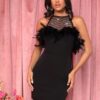 SHEIN Haute Faux Feather Rhinestone Halter Dress